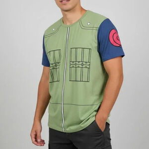 Naruto Shippuden Shirt Mens XL Green Blue Cosplay Flak Jacket Graphic Anime Tee